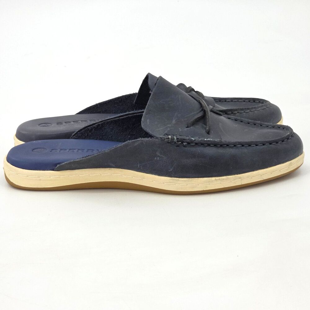 Sperry Mulefish Boat Shoes Womens Size 6 Blue Distressed Leather Nautical Prep